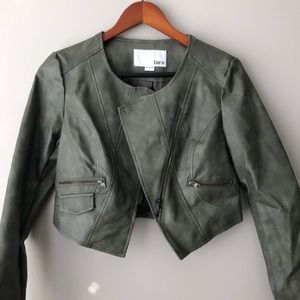 Bar III Gray Faux Leather Cropped Jacket